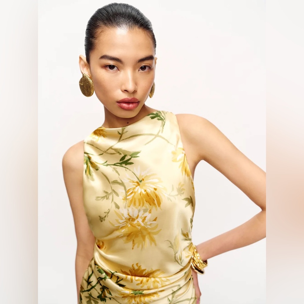 NEW Reformation Anaiis Long Backless Silk Dress Honeyglow Yellow Floral | US 0 - Picture 7 of 15